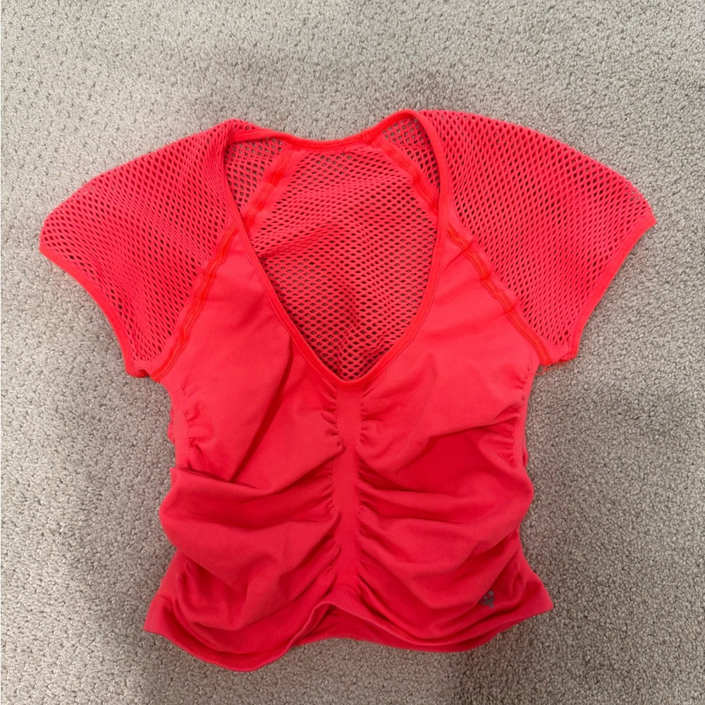 Red Ruched Flutter Sleeve Blouse
